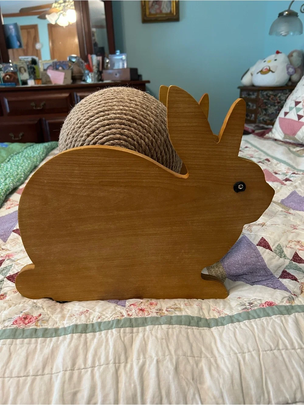 Handmade wooden rabbit scratch spinner for cats or rabbits